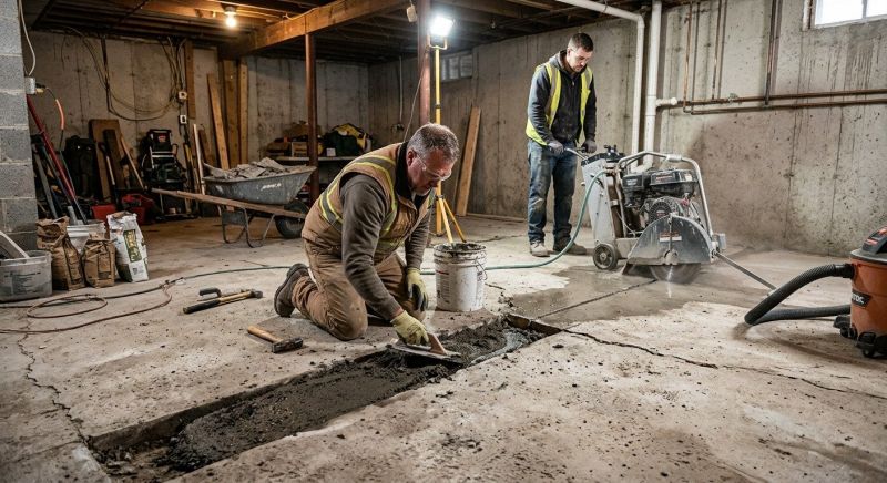 Cracked Basement Floor Repair in Middletown, NJ